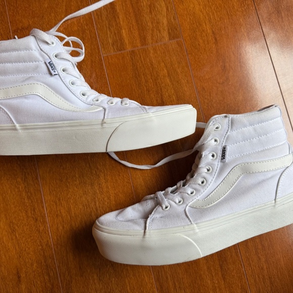 Vans SK8 High Top Skateboard Men 8.5 Women 10 White Canvas Sneakers Shoes 721356 - Picture 7 of 10